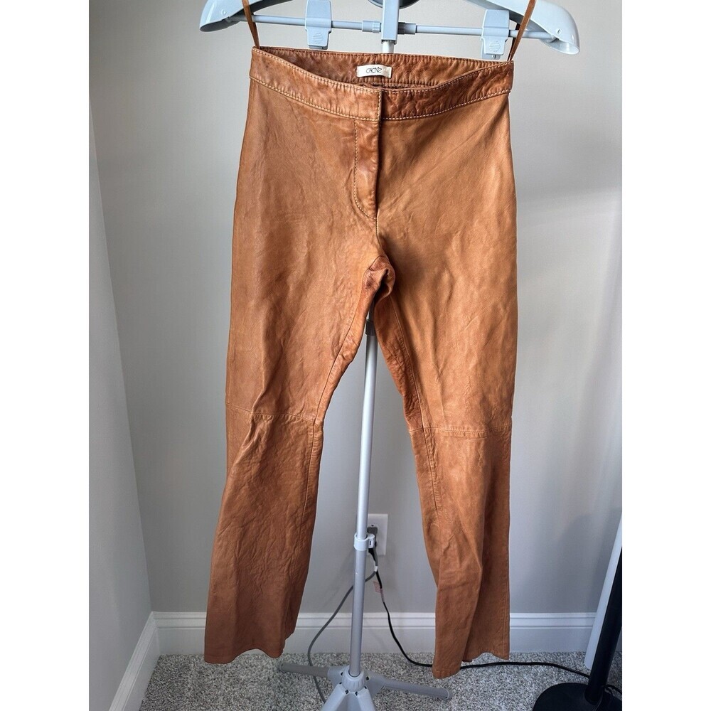 Vintage Caché Leather Pants Tan Cognac Brown Straight Leg Size 2 Festival Rodeo